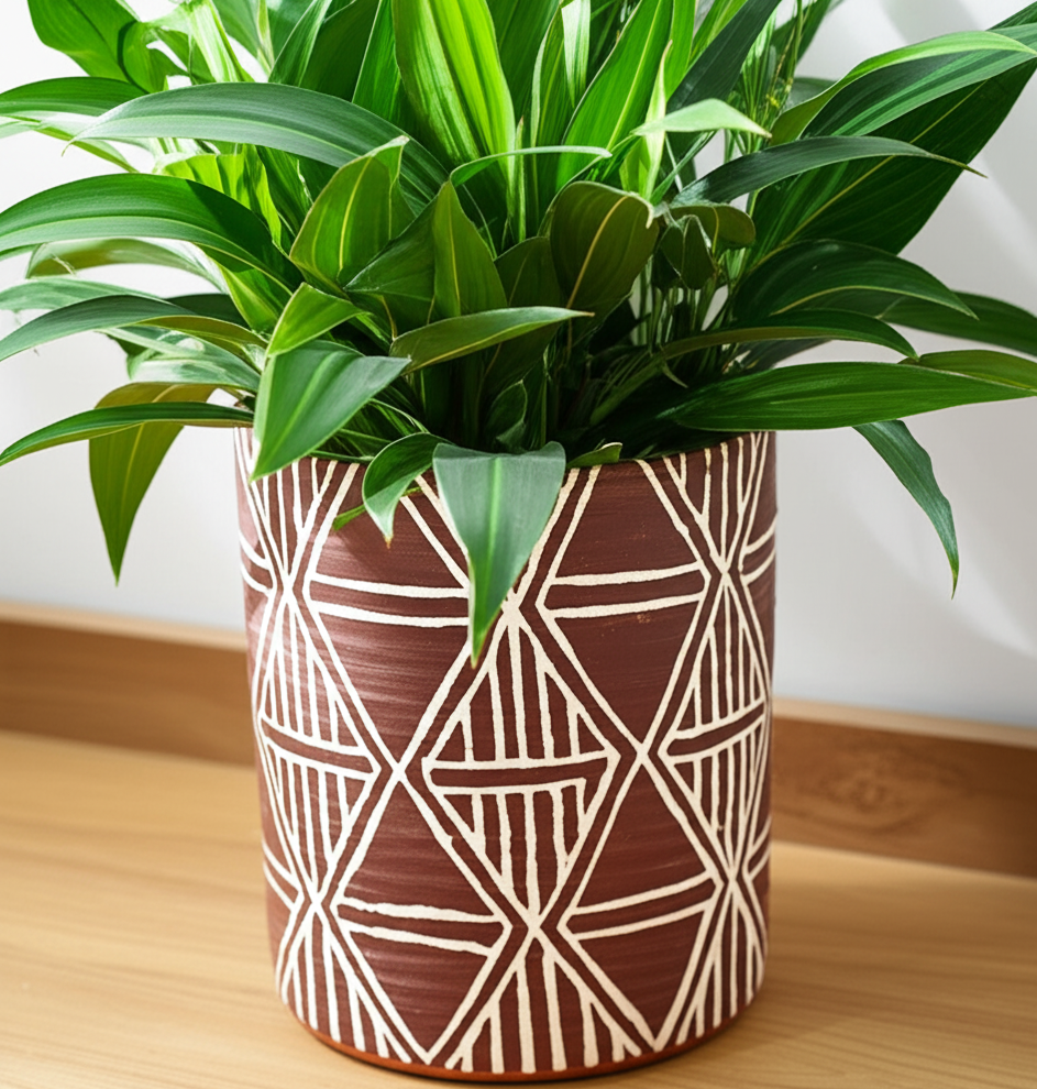 5 inch Geometric Brown Ceramic Pot