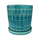 8 inch Teal Bohemian Arc Pot for sale, Decorative Ceramic Pot for Succulents and Houseplants