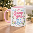 15 oz Grow Girl Cute Pastel Personalized Mug live plant for sale, delightful pastel aesthetic with cute illustrated girl-themed artwork, spacious capacity ideal for coffee tea or plant propagation display, gentle calming color palette in soft complementary hues, versatile personalized ceramic keepsake, stunning desk plant companion display, memorable personalized gift for plant lovers
