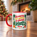 15 oz introverted plant lover personalized mug retro 70s design for sale, spacious ceramic mug featuring nostalgic retro plant imagery with authentic 70s color scheme, generous capacity for extended beverage enjoyment, premium quality drinkware for plant-loving personalities, complements eclectic home or workspace decor, special personalized gift for introverts who love plants