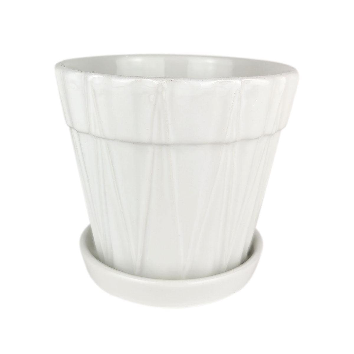white decorative ceramic pot, pot with saucer and drainage hole, stylist white pot for houseplants