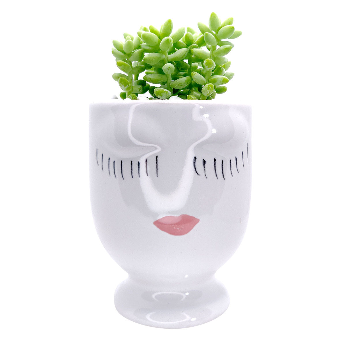 Hand-painted Pretty Lady Face Pot for sale, 4 inch pot for cactus and succulent plant, unique Artistic Lady Face Pots, modern home decor ideas, small ceramic pot for succulent, succulent gift ideas for women