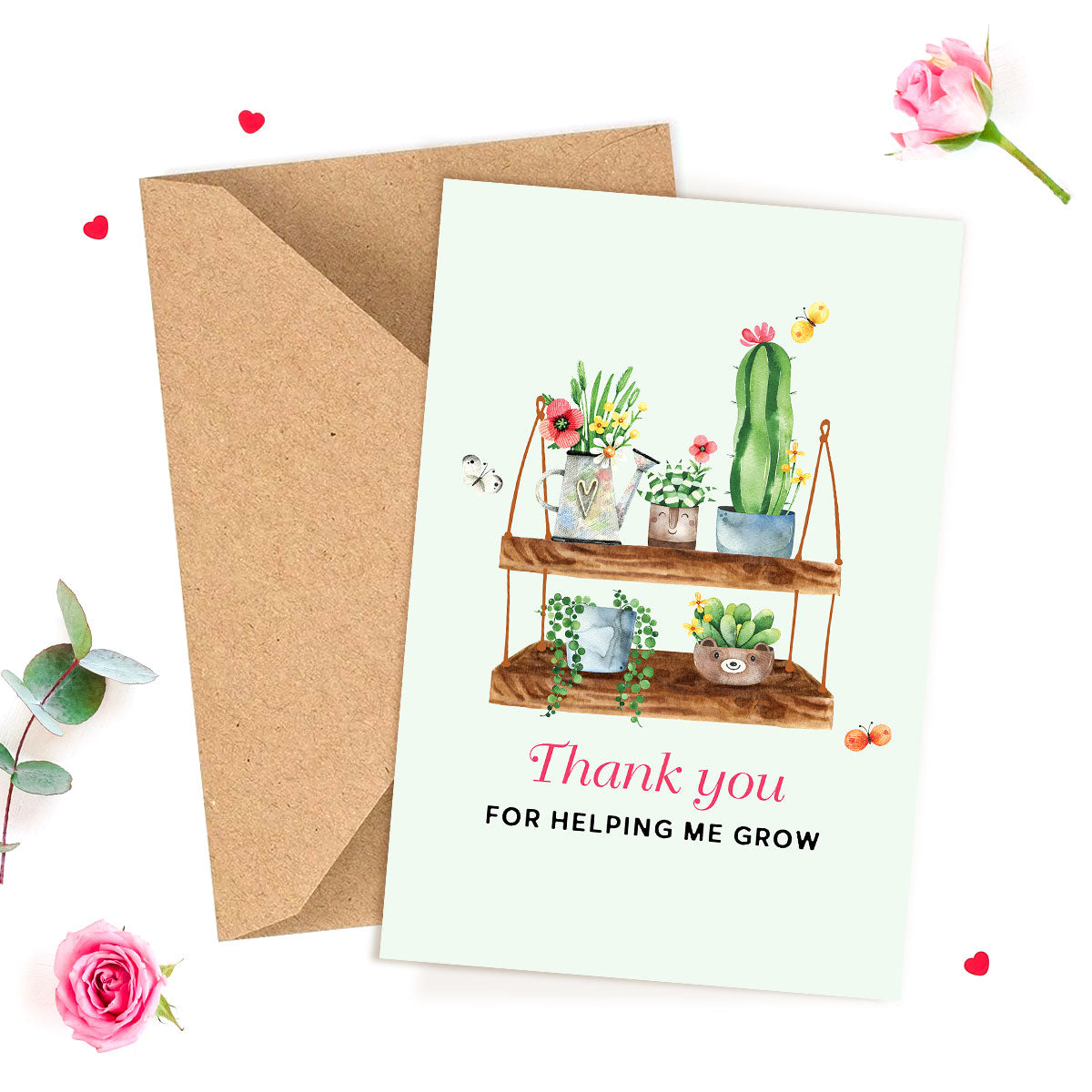Thank You For Helping Me Grow Card, Mother's Day Succulent Greeting Card, Thank You Mom Card for Sale