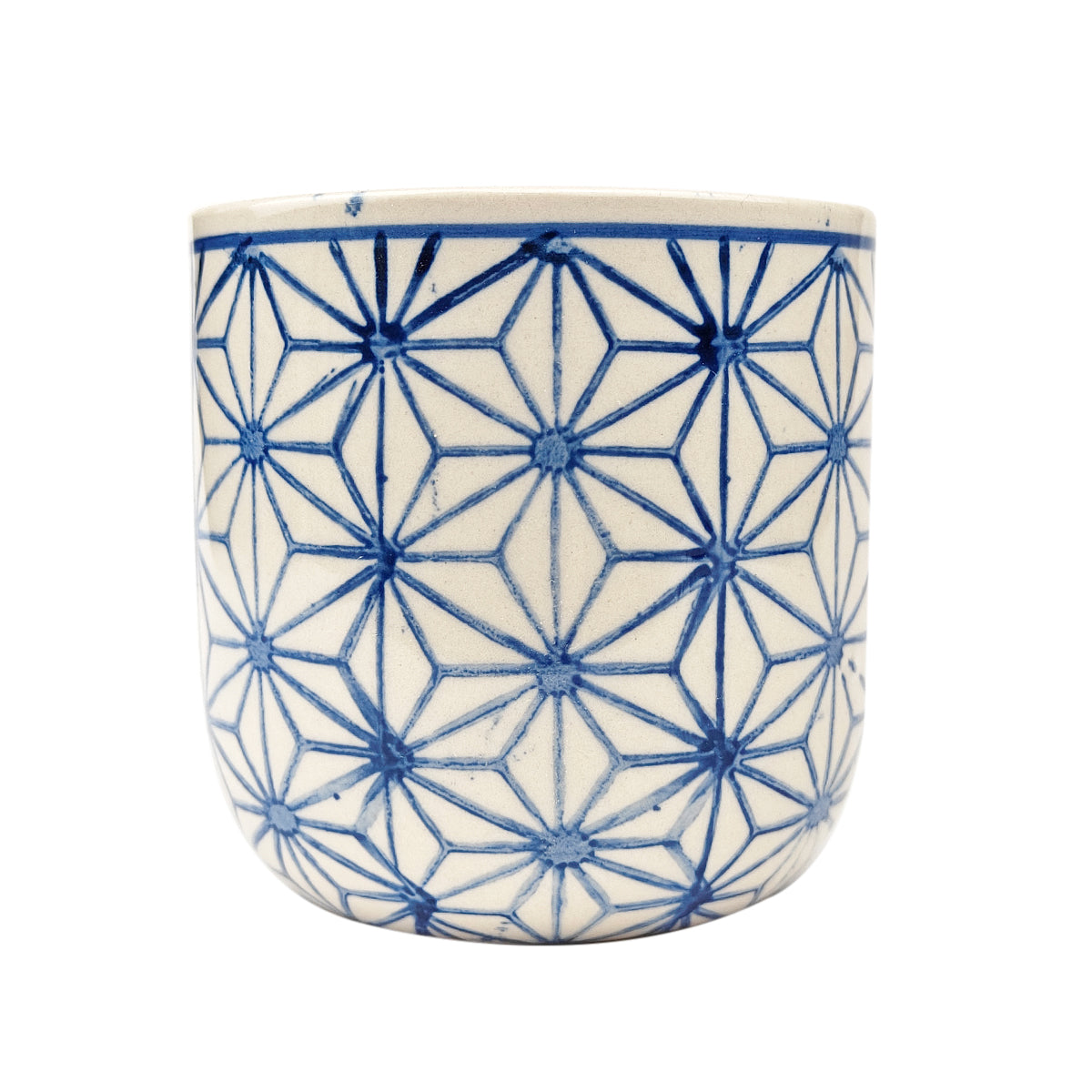 3 inch Celestial Lattice Ceramic Pot, Star pattern planter, Blue and white pot, Artistic succulent pot, Symmetrical design planter, Decorative mini pot