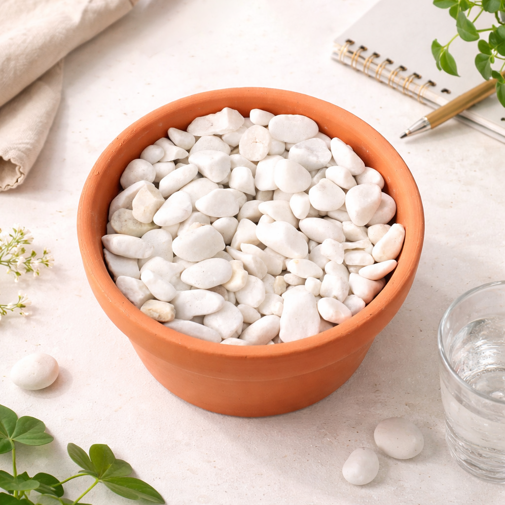 white pebbles for indoor plants Bone White Top Dressing