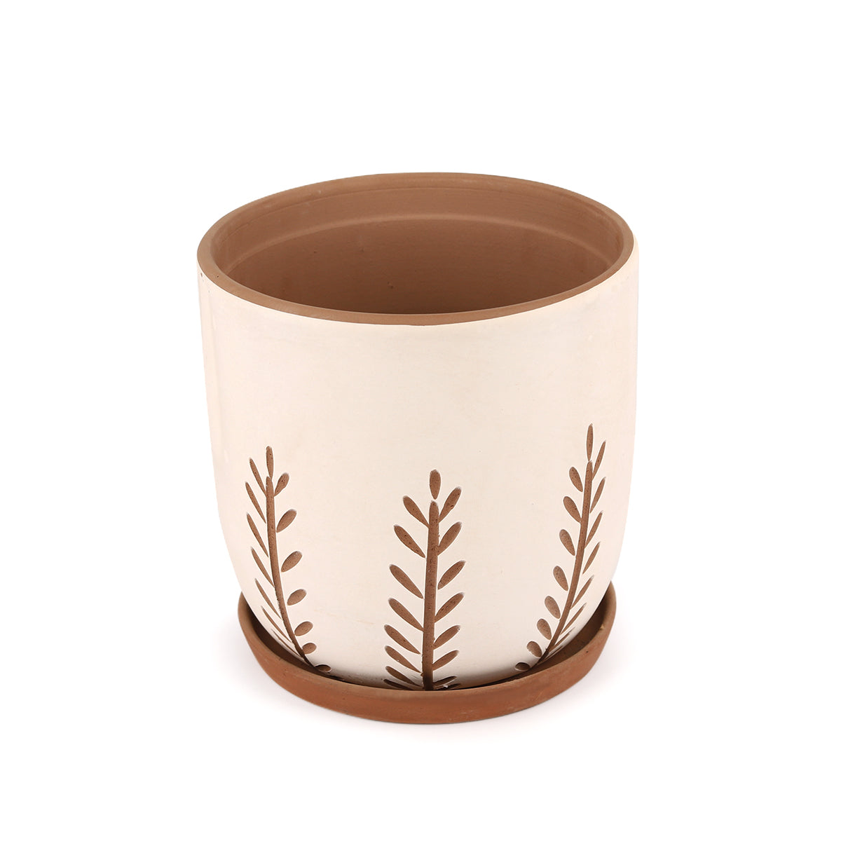 Leaf Pattern Pot for home decoration, clay pot for indoor plants, clay pot with drainage hole and saucer