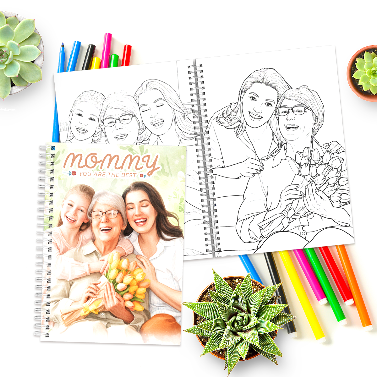 12-page custom coloring book from photos, personalized Mother's Day gift coloring book from family photos