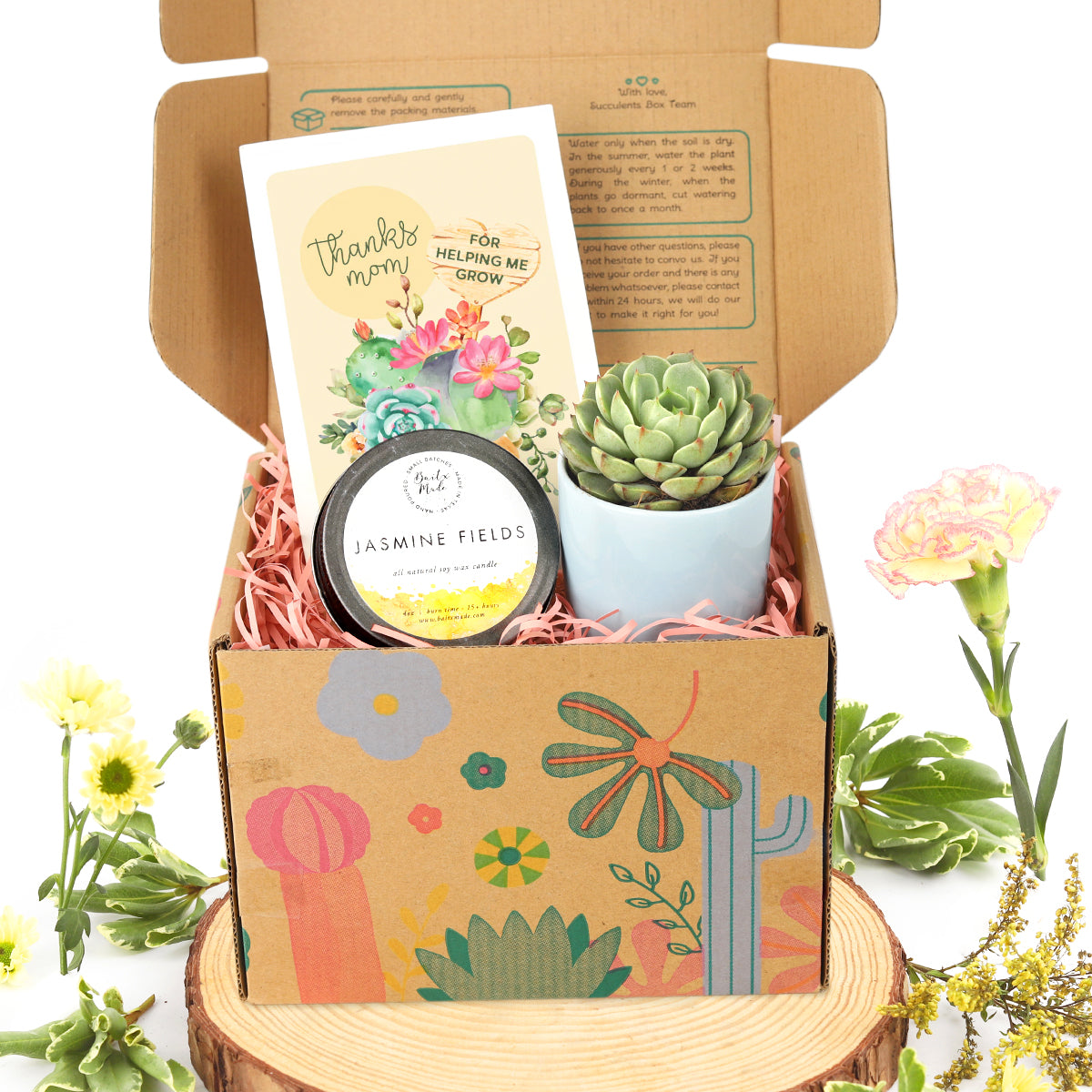 Thanks Mom for Helping Me Grow Gift Box, Mother's Day Gift Ideas, Succulent Gift Box with Candle