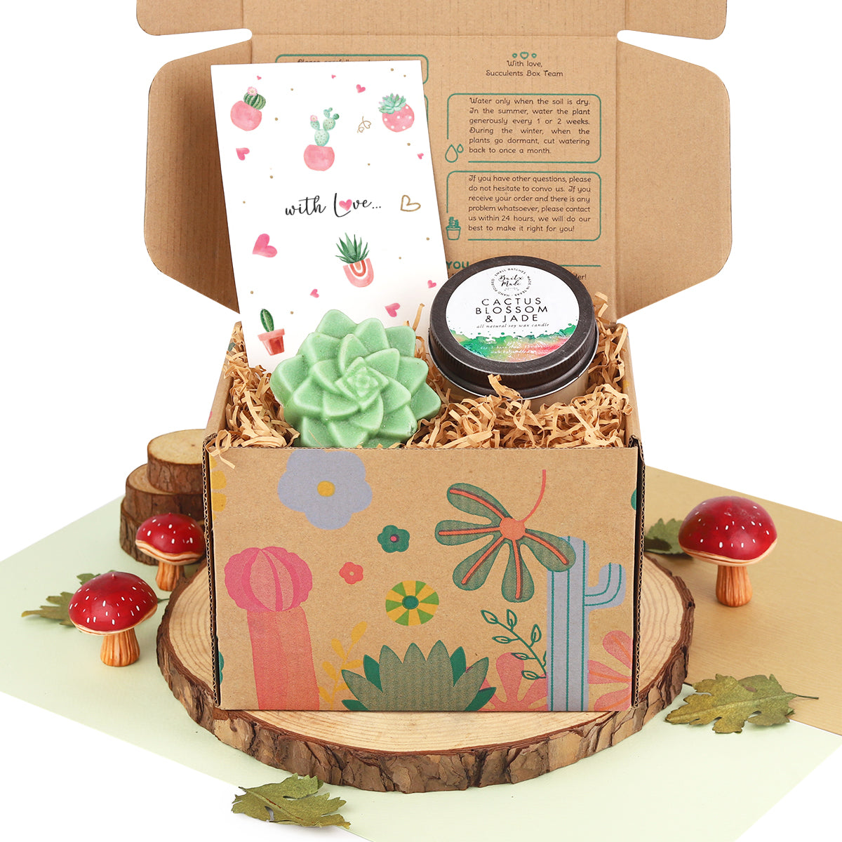 Gift Box -  1 Rosette Succulent Soap and 1 Soy Candle