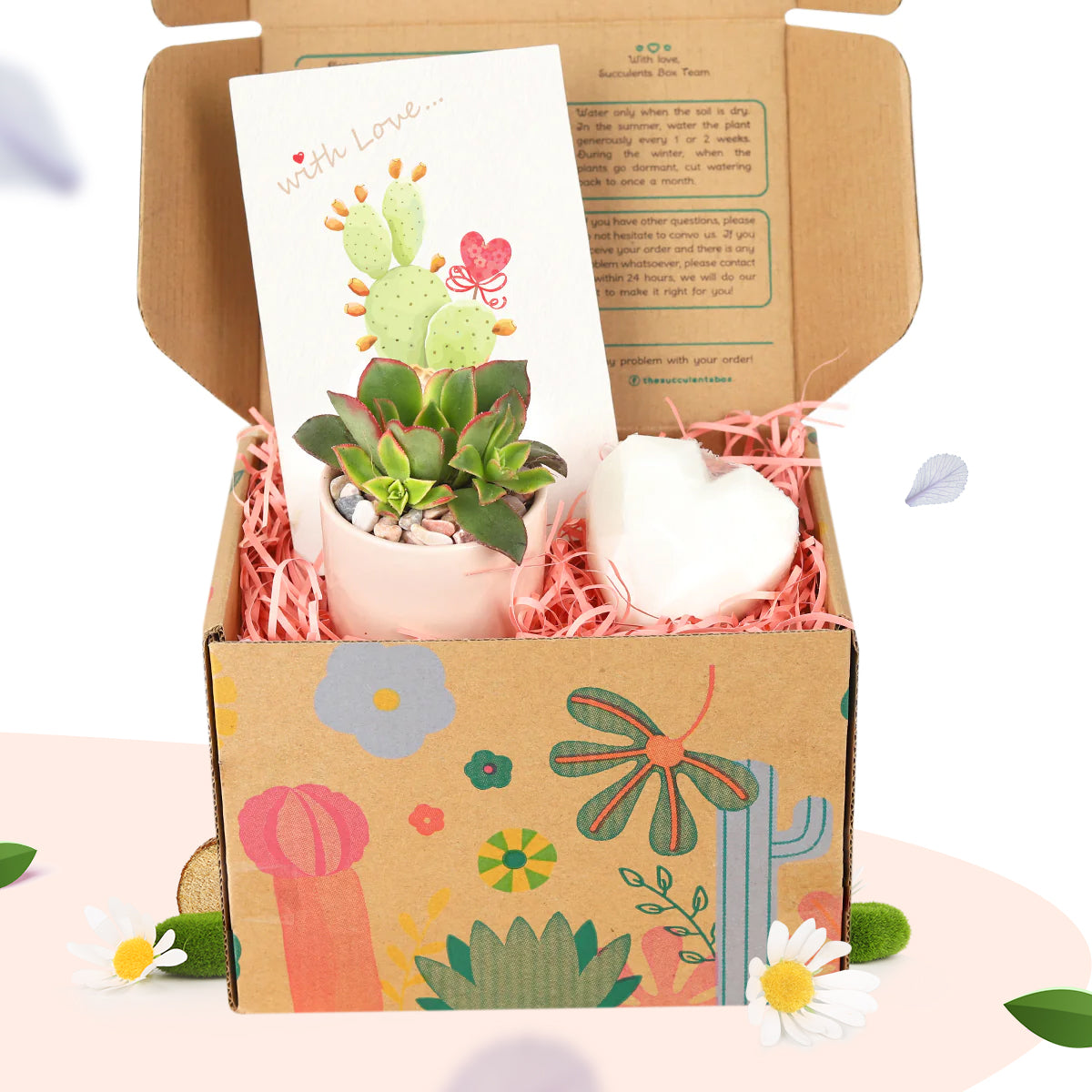 succulent gift boxes, gift box ideas 2024, plants gift boxes, Heart-Shaped Soap gift boxes