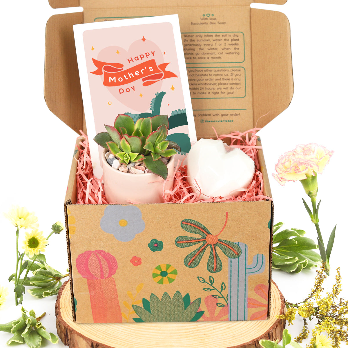 Happy Mother's Day Succulent Gift Box for sale, Plant Gift Ideas for Mom, Succulent gift box with heart soap for sale