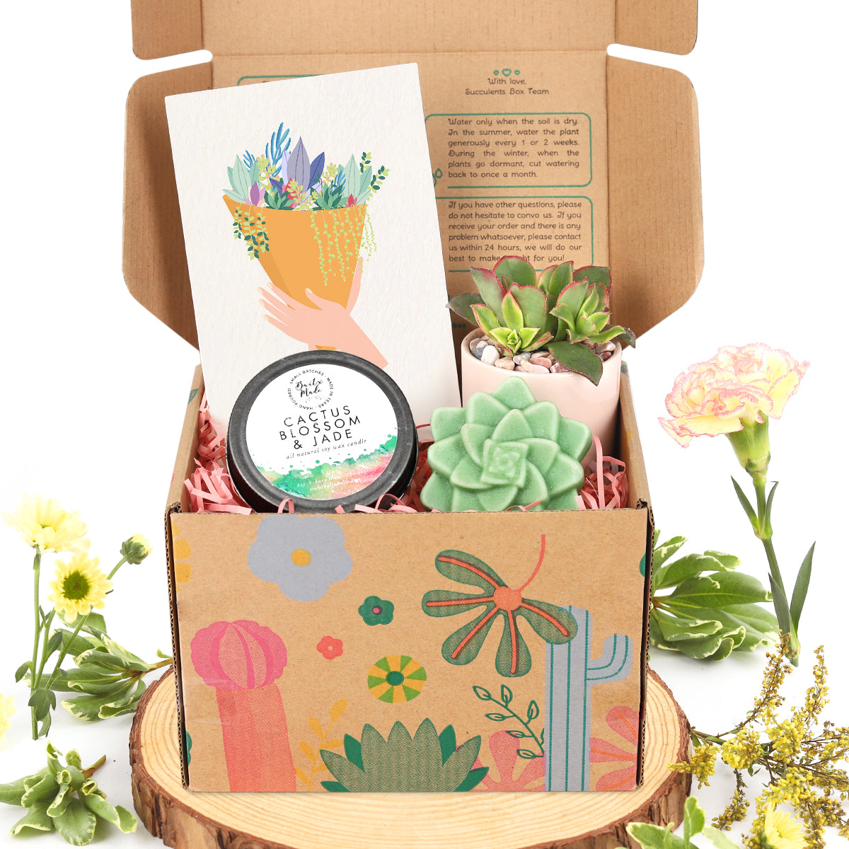 natural succulents gift box Unique Succulent Gift Box with Soap & Candle, Perfect Home Decor Gift for Women