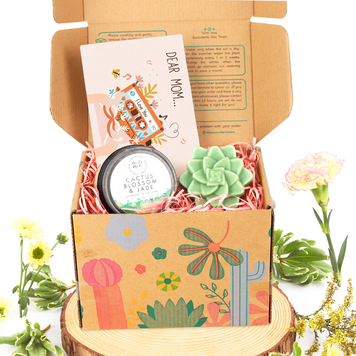 Gift Box -  1 Rosette Succulent Soap and 1 Soy Candle