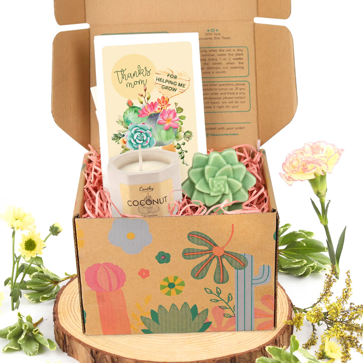 gift box with soap and candle, gift box with succulent theme, Customizable Gift Boxes for employees and clients, Office gift for employees