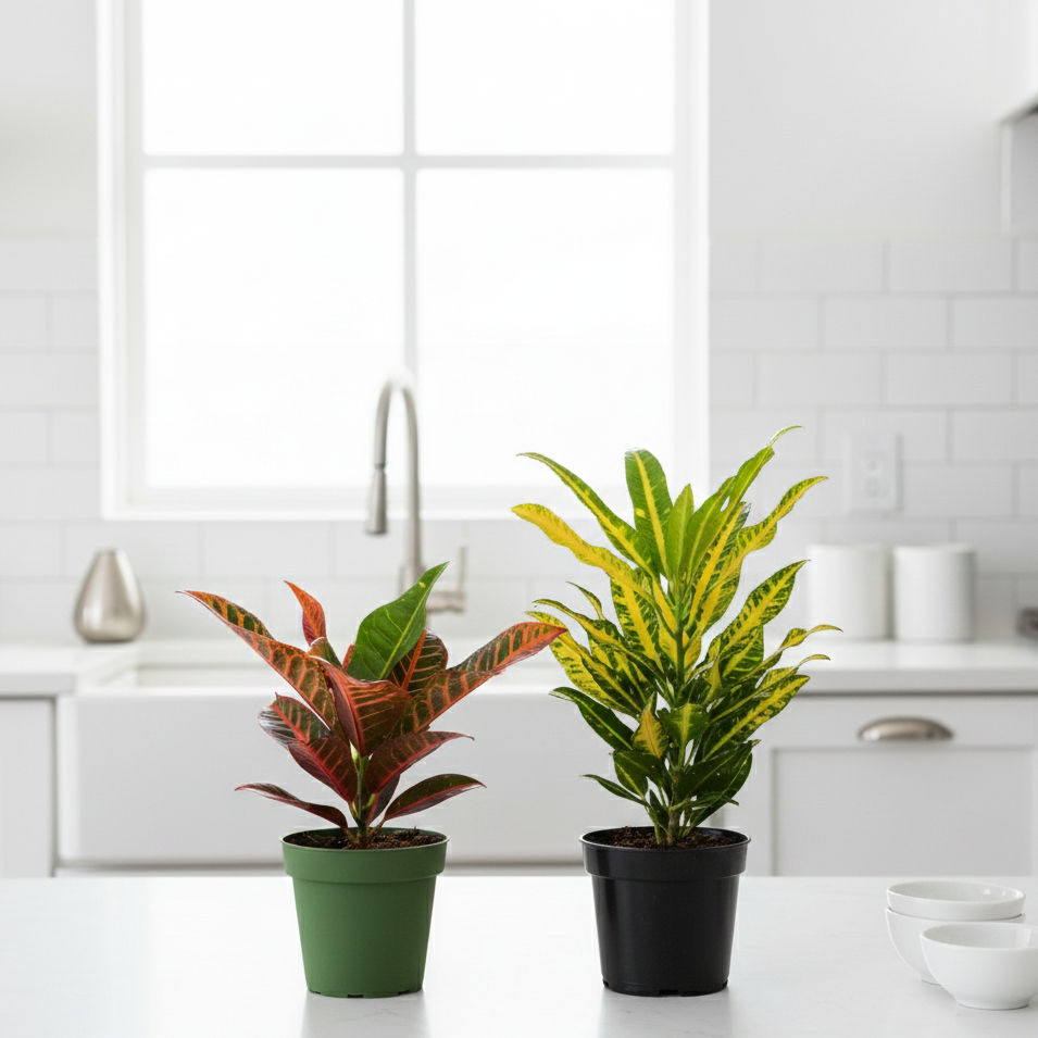 2-Pack Croton Variety Bundle for sale, 4" Live Croton Colorful Foliage Houseplant, Random Assorted Colorful Mix, easy care tropicals, home office plants