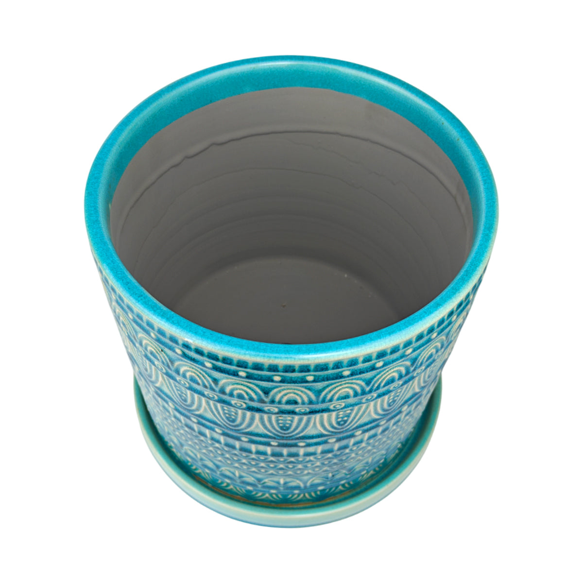 8 inch houseplant pots, 8 inch pot with saucer, blue ceramic indoor pot for sale, bohemian planter, boho ceramic planter