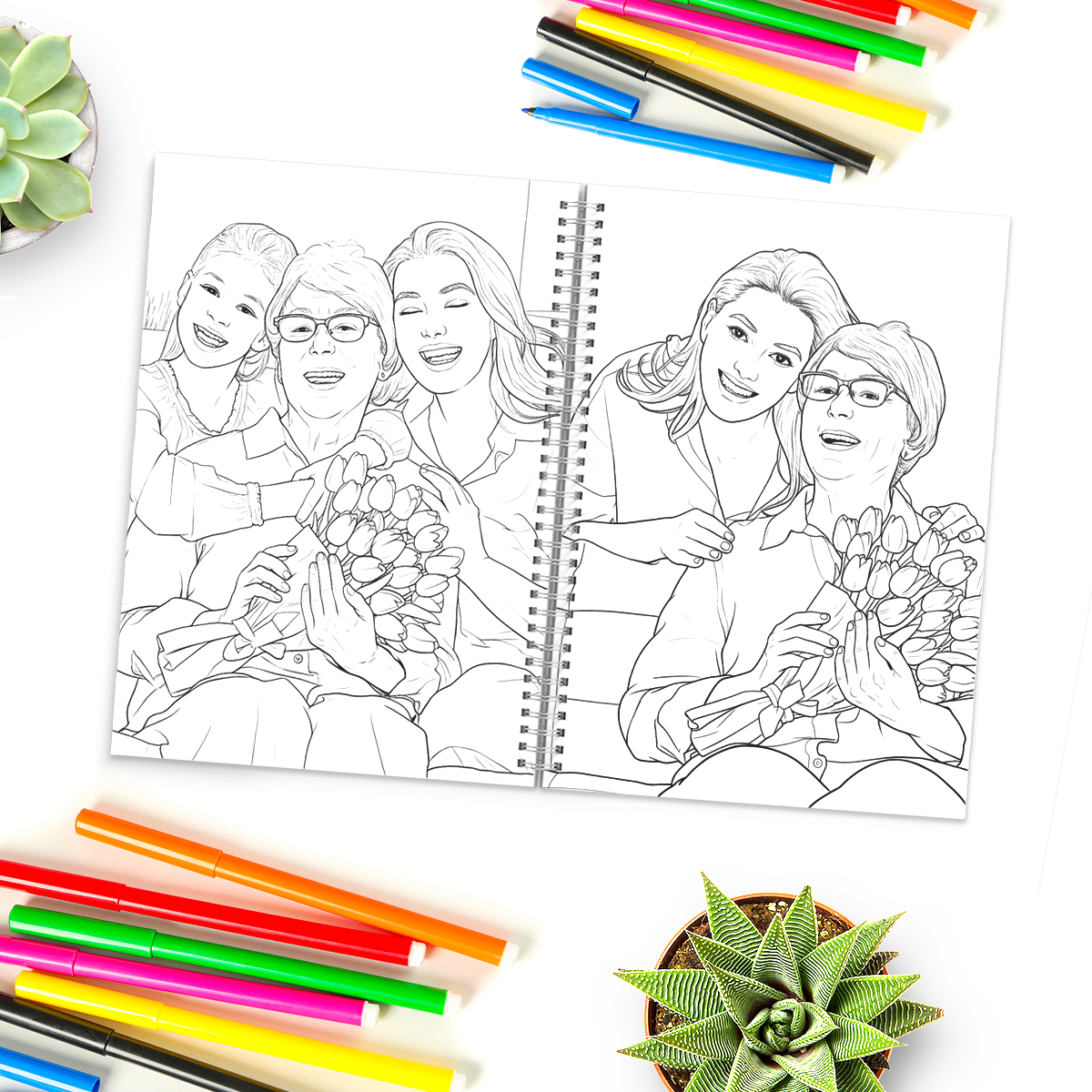 12-page custom coloring book from photos, personalized Mother's Day gift coloring book from family photos