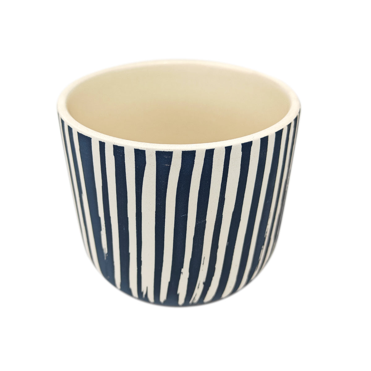 Small Ceramic Planter, Modern Plant Pot, Tabletop Planter, Navy and White Pot, Stripe Pattern Pot, Plant Lover Gift