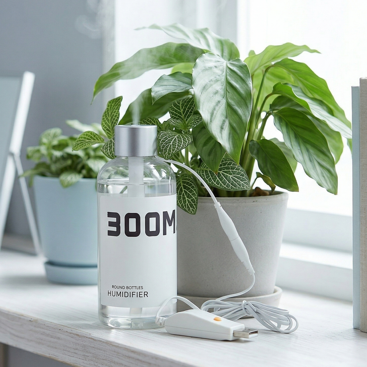 Buy 300ml plastic USB humidifier online, 300ml plastic USB humidifier portable mini air humidifier for desk, 300ml plastic USB humidifier cool mist for indoor air moisture, portable 300ml USB humidifier plastic tank for bedroom and workspace, 300ml USB humidifier for dry air relief in bedroom