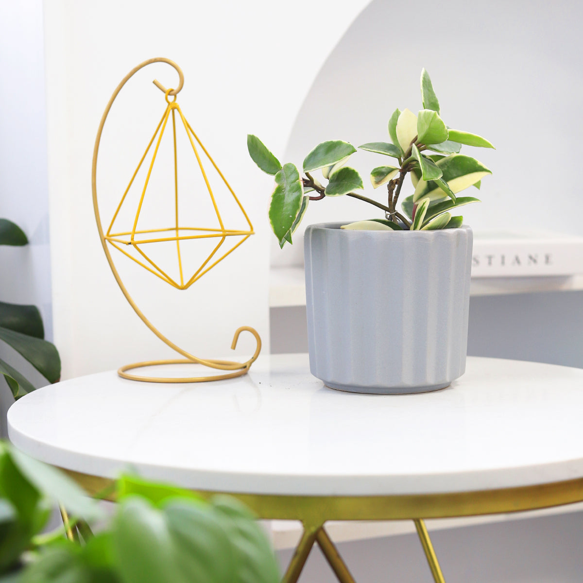 5 inch Glazed Ceramic Planter with Drainage Hole for Succulent and Houseplant, 5&quot; White Vertical Stripes Ceramic Cylinder Houseplant Pot, unique modern houseplant pot for home and office