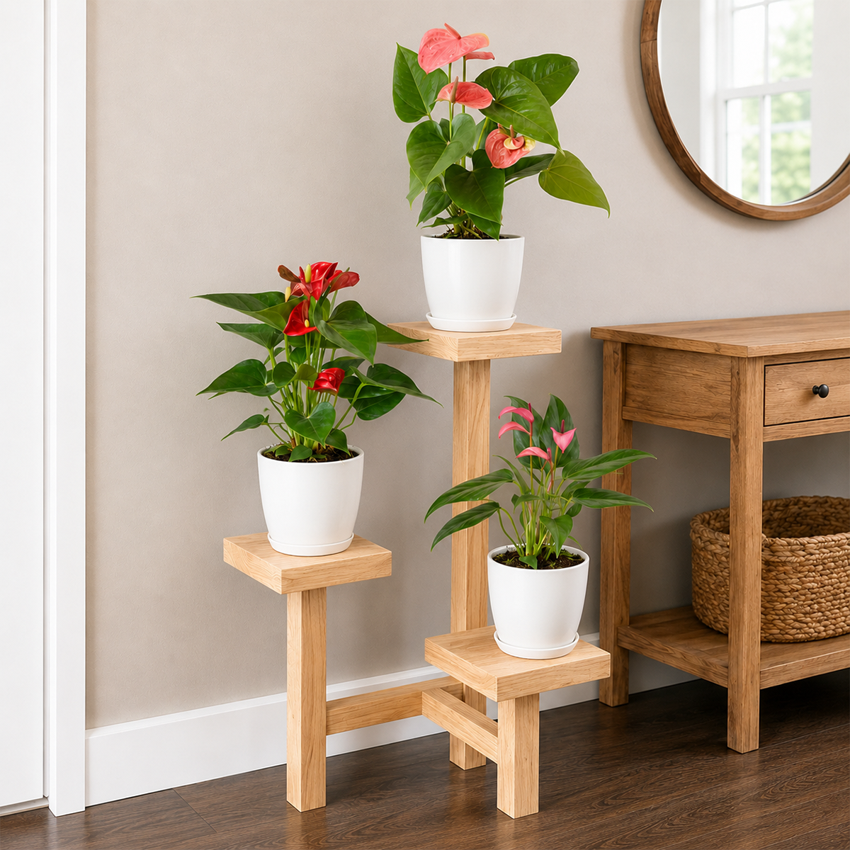 4 inch 3 Anthurium Variety Pack – All Different Colors for sale. This variety pack includes three Anthurium plants in a beautiful assortment of vibrant bloom colors, bringing lasting tropical beauty to any indoor space. These easy-care houseplants thrive in bright, indirect light and prefer evenly moist, well-draining soil with moderate humidity. This colorful plant bundle is perfect for homes, offices, or as a thoughtful gift for plant lovers.