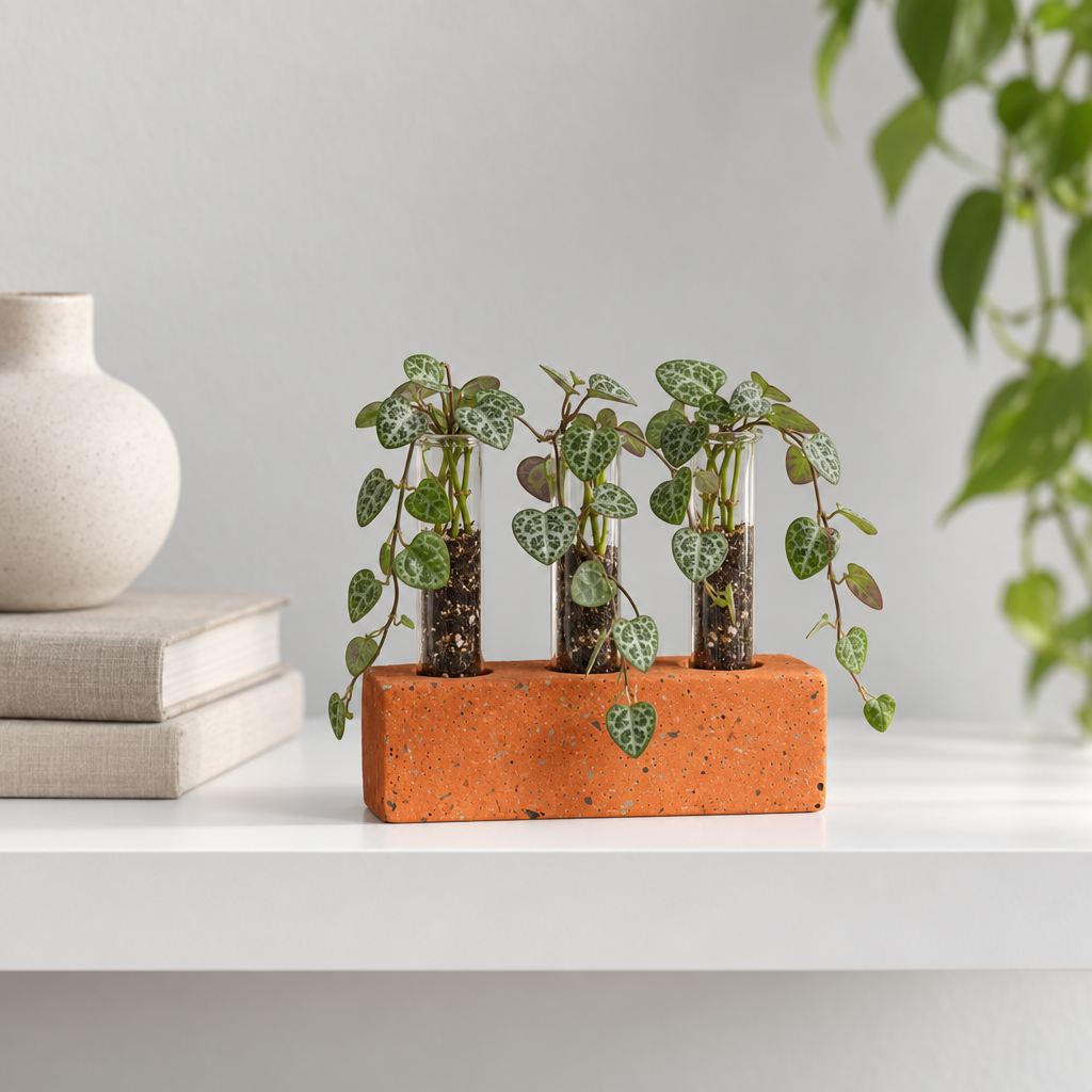 buy Terrazzo 3-Tube Propagation Stand online, recycled concrete terrazzo style, modern desktop propagation station, unique home decor gift