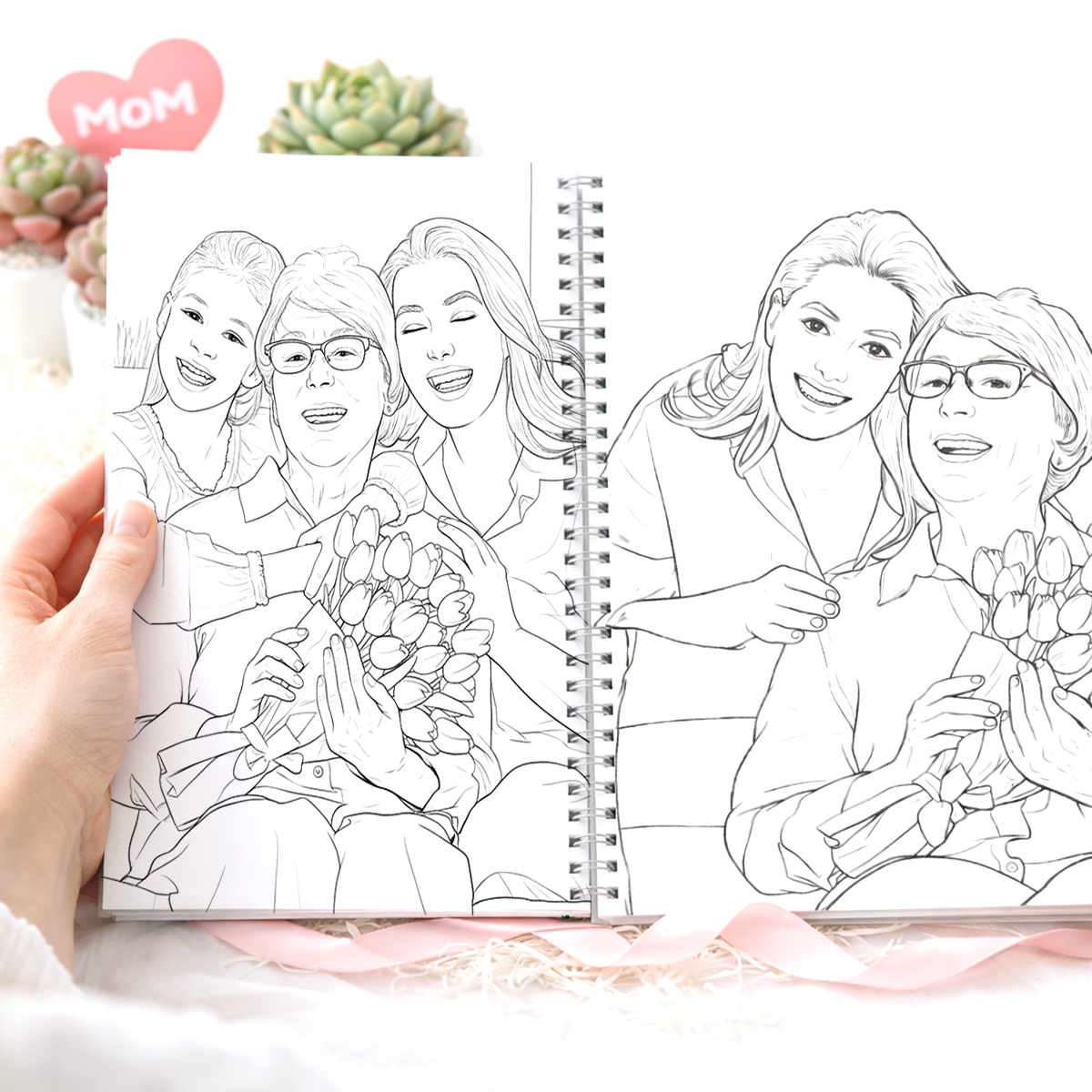 12-page custom coloring book from photos, personalized Mother's Day gift coloring book from family photos
