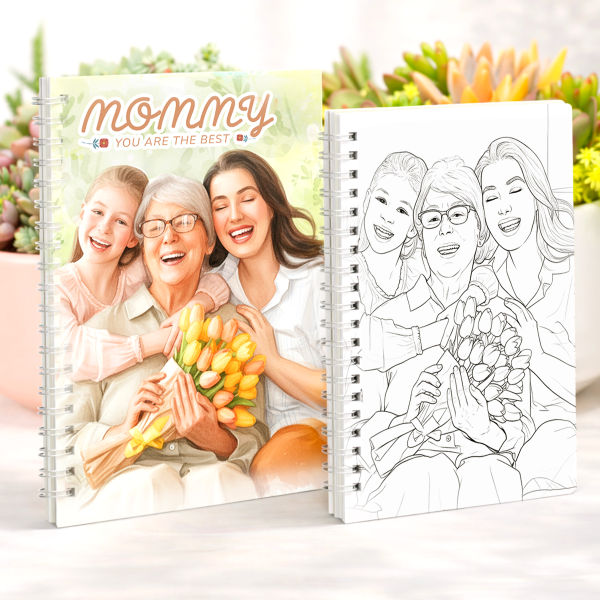12-page custom coloring book from photos, personalized Mother's Day gift coloring book from family photos