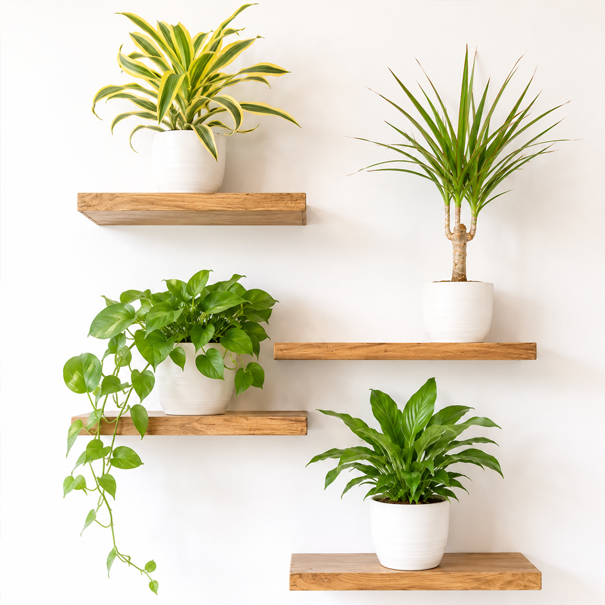 4 inch 4 Different Dracaenas Variety Pack for sale. This variety pack includes four different Dracaena plants, each selected for its unique foliage and easy-care nature. These hardy houseplants thrive in bright, indirect light and adapt well to a variety of indoor environments with minimal maintenance. This plant bundle is perfect for homes, offices, and anyone looking to add a diverse collection of lush greenery indoors.