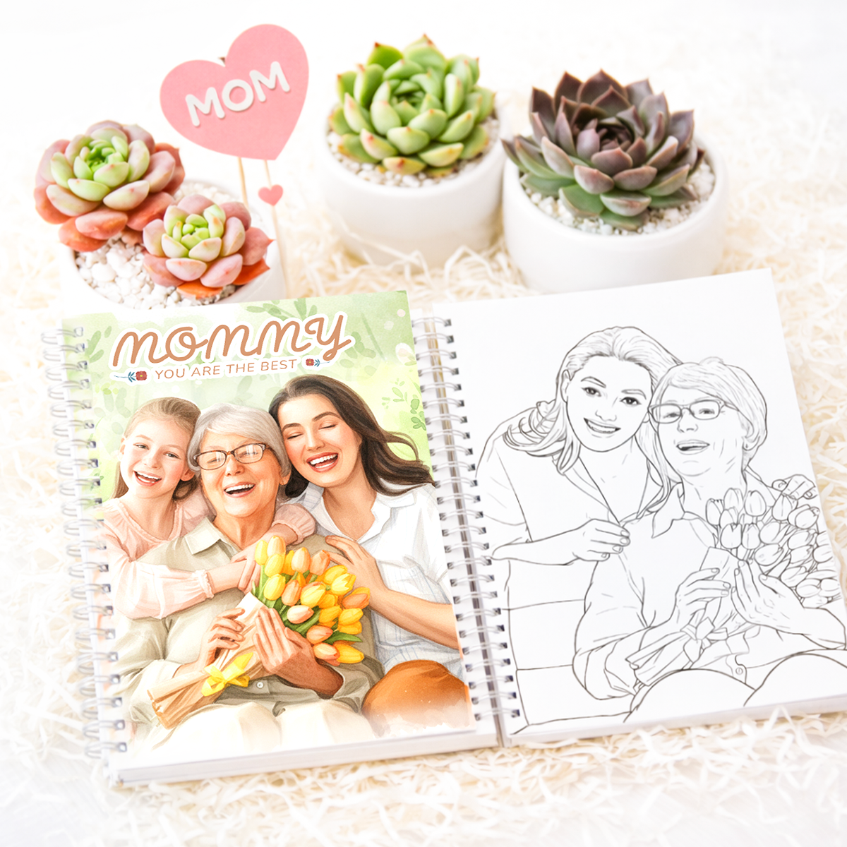 12-page custom coloring book from photos, personalized Mother's Day gift coloring book from family photos