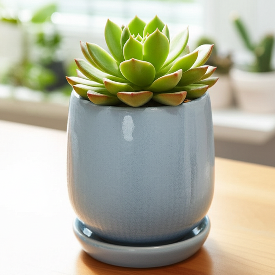 succulent pots 4 inch 4 inch Blue Ceramic Pot with Saucer