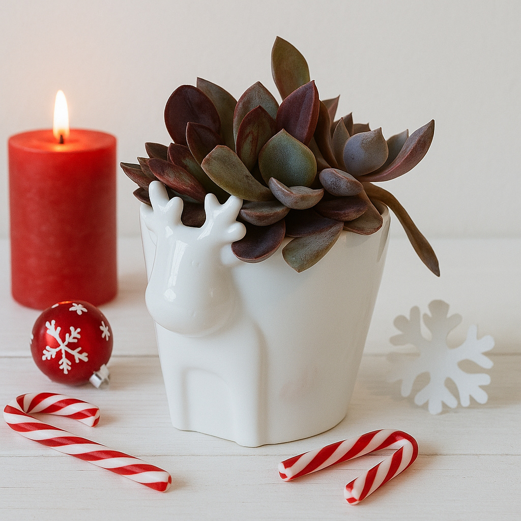 4 inch White Reindeer Head Ceramic Pot with Succulents Arrangement, unique gifts for her, xmas gift for wife 2025, holiday decoration