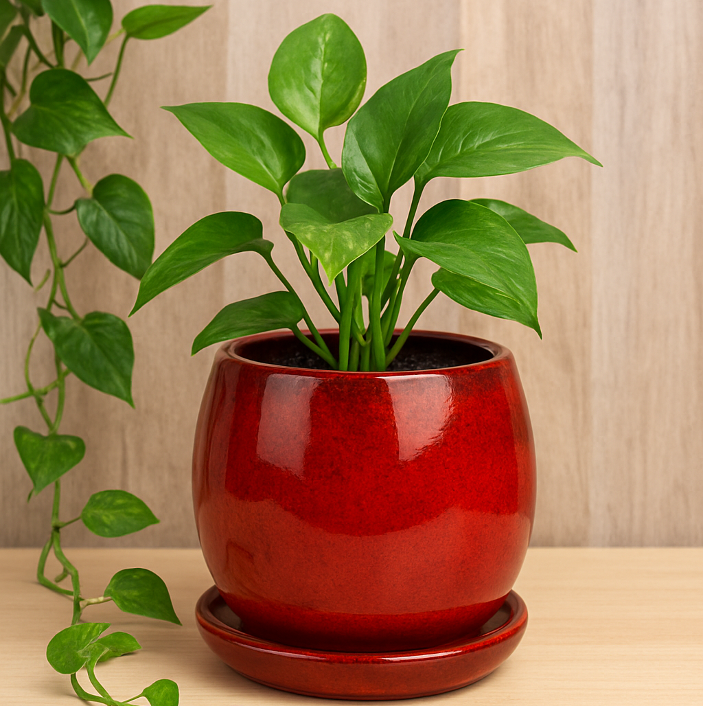 red ceramic plant pots indoor 6 inch Crimson Red Ceramic Pot with Saucer