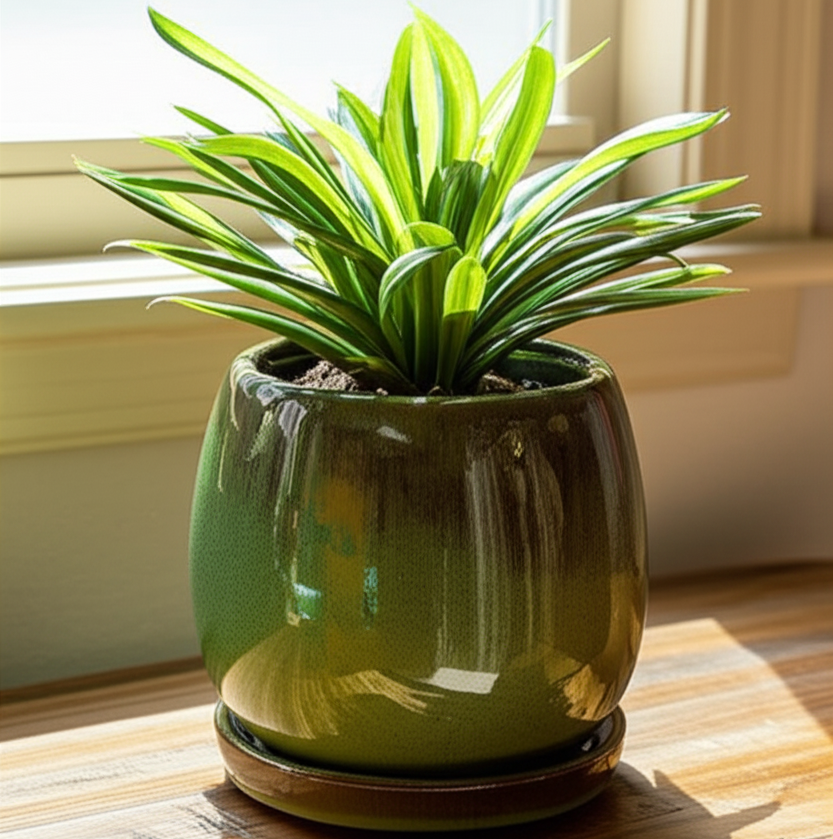 6 inch Verdant Green Ceramic Pot with Saucer, green ceramic pots with saucer, houseplant pots for sale, buy indoor plant pots online