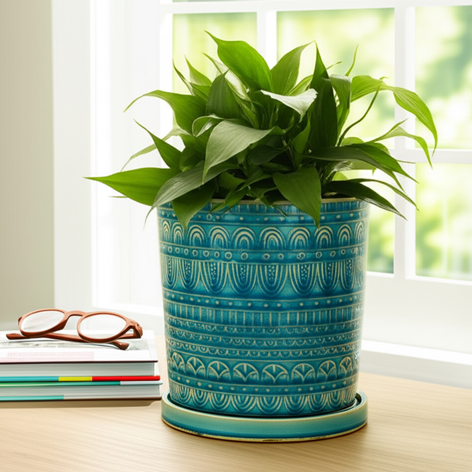 bohemian indoor plant pots 8 inch Teal Bohemian Arc Pot