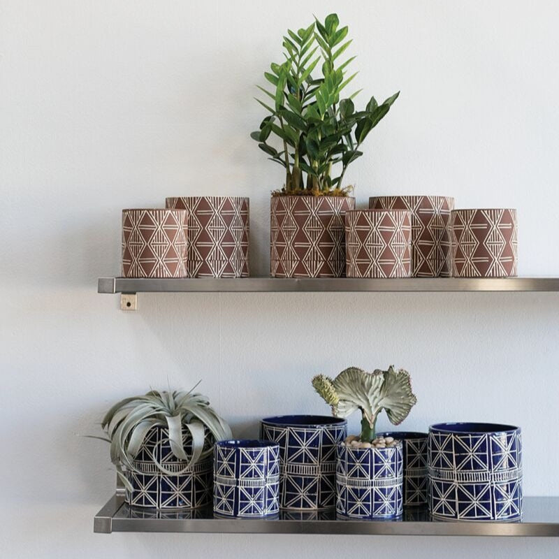 5 inch Geometric Brown Ceramic Pot for sale, Decorative Ceramic Pot for Succuent or Cactus