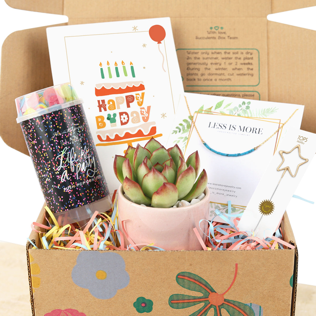 Holiday Gift Box - 1 Succulent 1 Sparkler 1 Confetti Popper &amp; 1 Jewelry