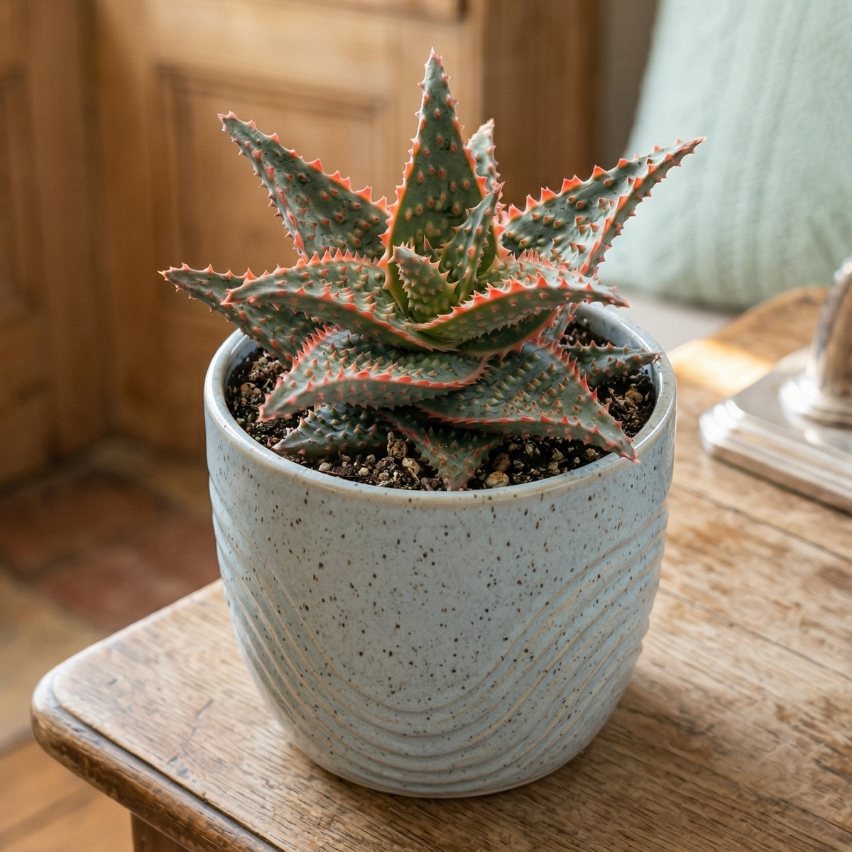Buy 2 inch / 4 inch Aloe 'Oik' live plant online, High-contrast textured Aloe varieties for collectors, Vibrant orange-toothed succulent with bumpy leaf texture
