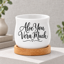 buy Succulent Pot - Aloe You Vera Much online, charming white mini pot with bamboo base, 2.6 inch diameter ceramic planter, versatile holder for plants candles or dried flowers, thoughtful gift for any occasion