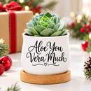buy Succulent Pot - Aloe You Vera Much online, charming white mini pot with bamboo base, 2.6 inch diameter ceramic planter, versatile holder for plants candles or dried flowers, thoughtful gift for any occasion