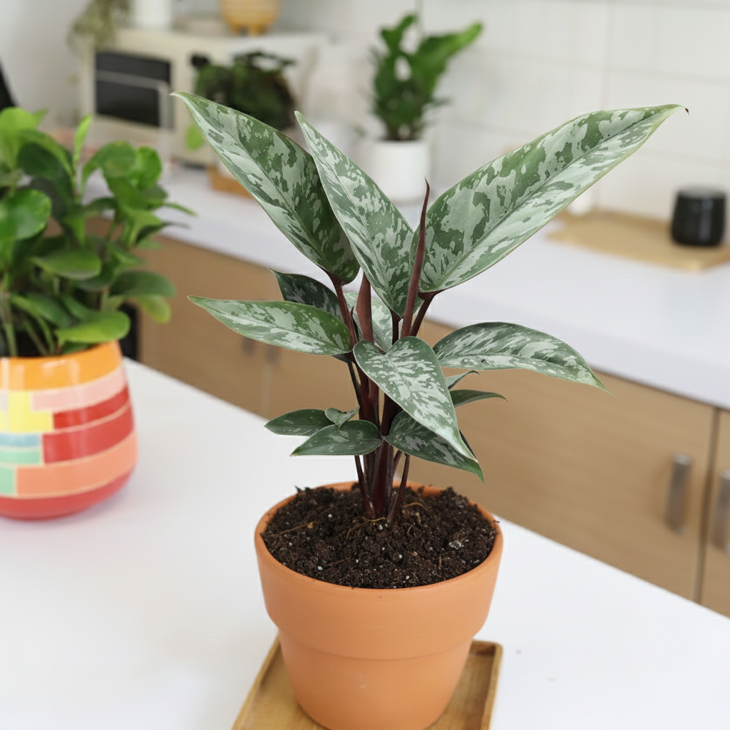 6 inch Apoballis 'Purple Sword' in decorative terracotta pot, rare houseplants for sale, buy tropical live plants online