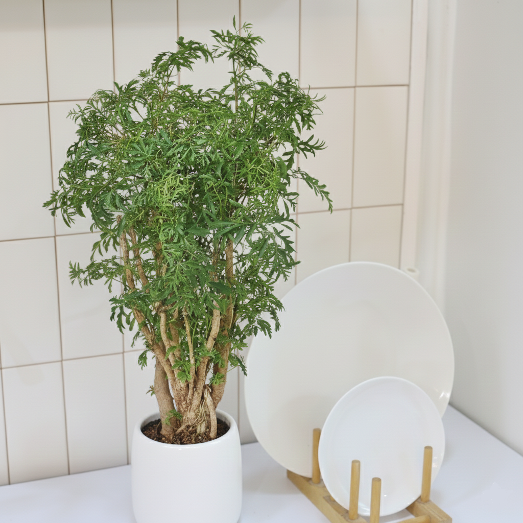 6 inch Aralia Ming Stump Plant in white ceramic pot, buy large houseplants online, 6 inch indoor plants for sale