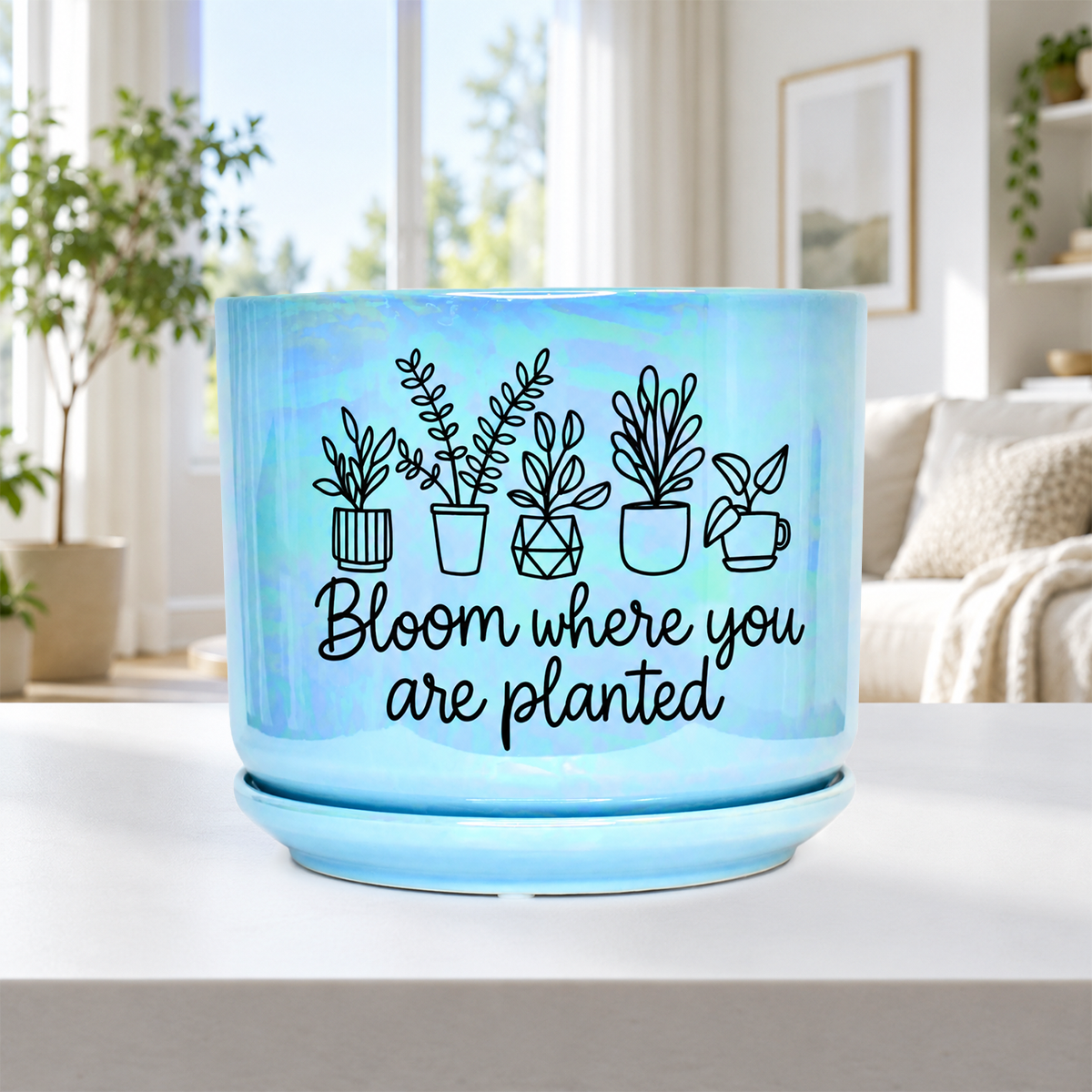 Iridescent Blue Ceramic Pot - Bloom Where You Are Planted