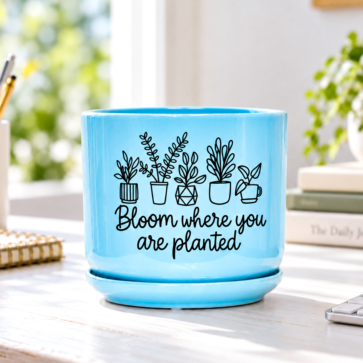 Iridescent Blue Ceramic Pot - Bloom Where You Are Planted