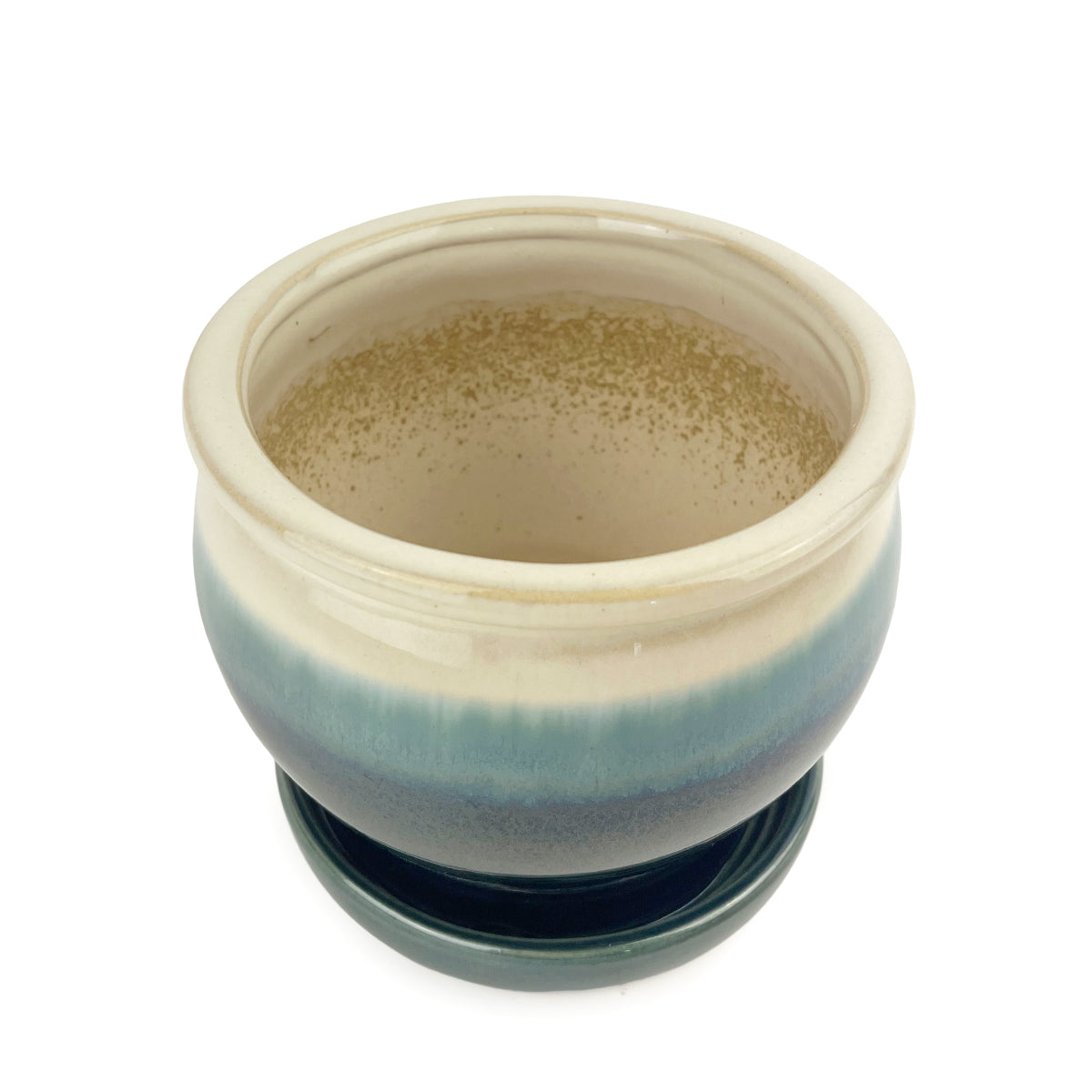6 inch ceramic planter with saucer 6 inch Dark Blue Ceramic Planter with Cream Rim & Attached Saucer