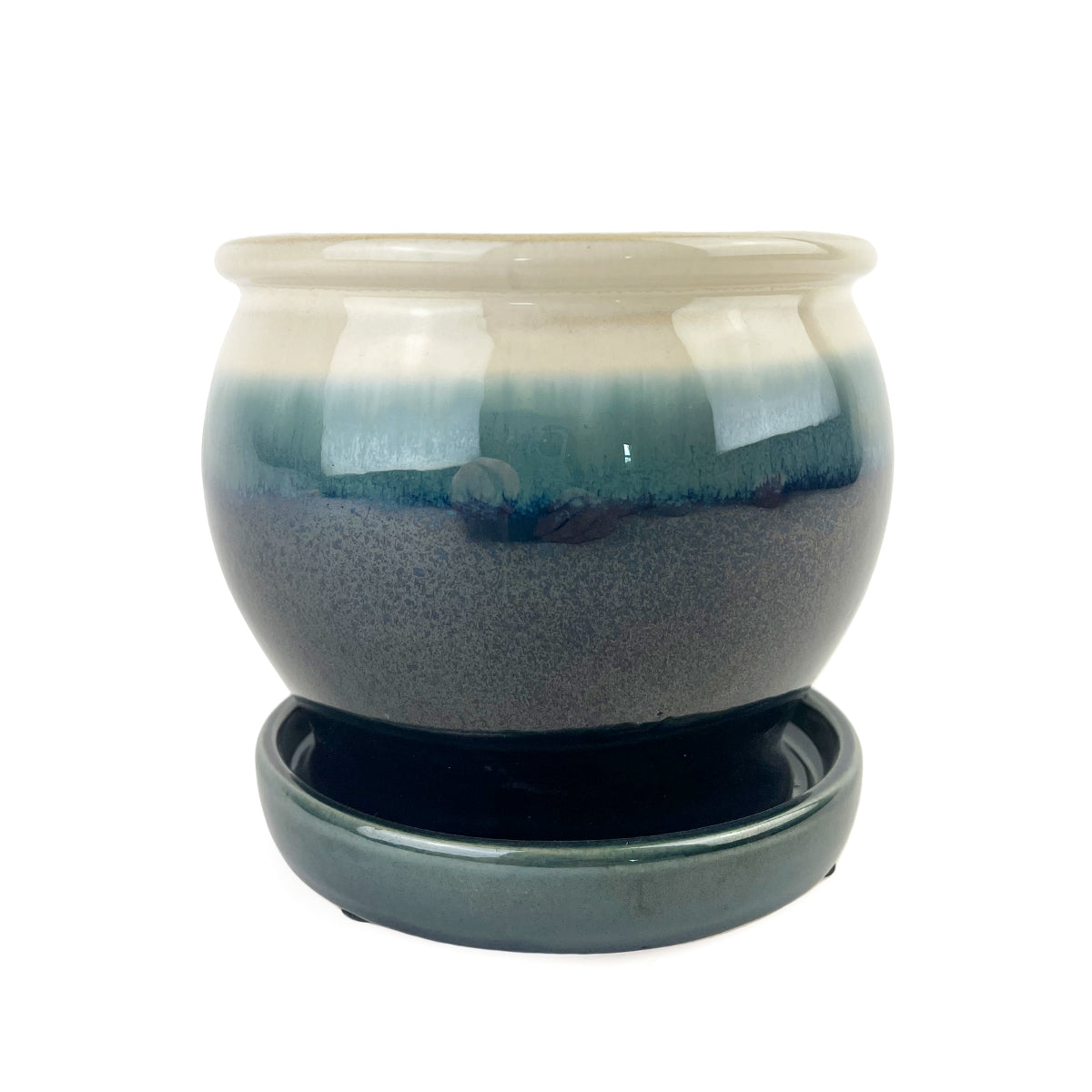 6 inch planter with saucer 6 inch Dark Blue Ceramic Planter with Cream Rim & Attached Saucer