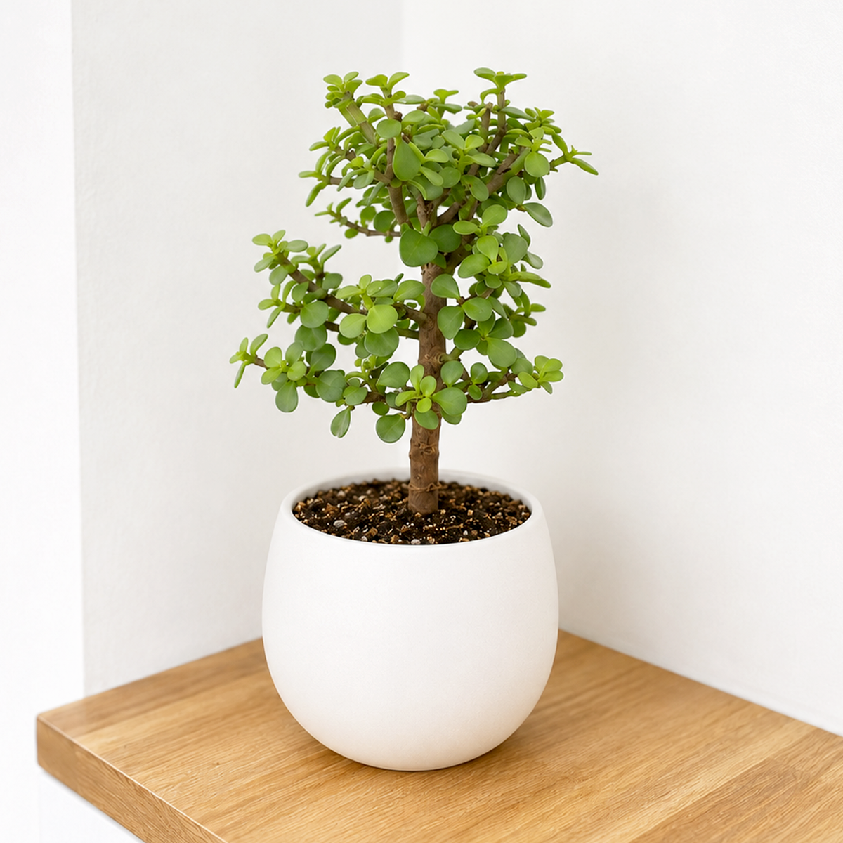 4 inch Bonsai Jade Dwarf Green for sale. Bonsai Jade Dwarf Green is a charming succulent with thick, glossy green leaves and a miniature tree-like form that brings a classic bonsai look to any indoor space. It thrives in bright light with well-draining soil and requires only occasional watering, making it easy to care for. This compact houseplant is perfect for homes, offices, or anyone looking to add a low-maintenance bonsai-style plant to their collection.