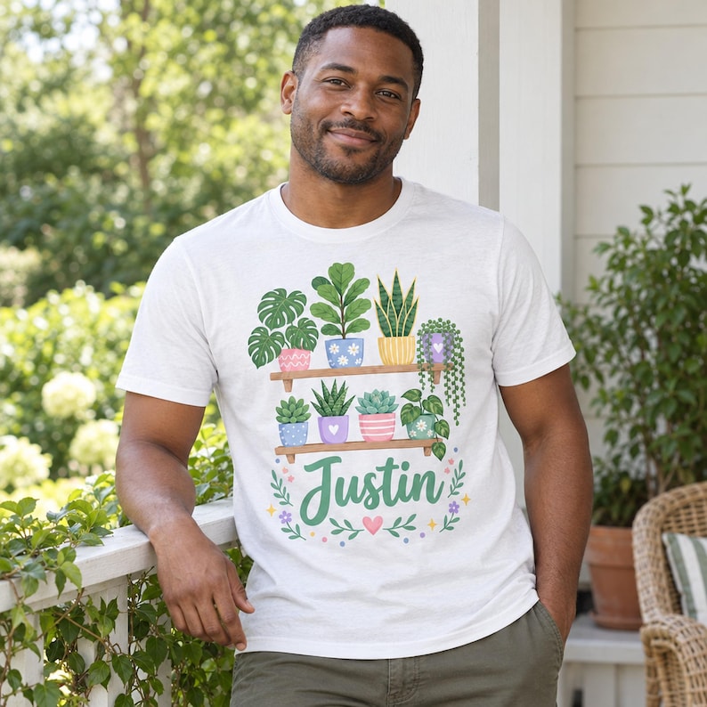 buy botanical personalized cozy pastel shirt live plant online, soft muted pastel tones with delicate botanical leaf patterns, comfortable relaxed fit design perfect for everyday wear, gentle calming aesthetic blending nature and fashion, breathable cozy fabric ideal for layering and casual style, charming plant lover bedroom accent piece, thoughtful personalized gift for botanical enthusiasts