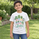 botanical personalized kids shirt cozy pastel style for sale, serene plant-inspired pattern on lightweight breathable material, cozy relaxed silhouette designed for active kids, soothing earthy botanical aesthetic with modern appeal, durable quality garment built to last through play, perfect layering piece for spring and summer wardrobe, meaningful personalized gift for plant-loving families
