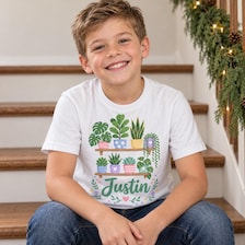 buy botanical personalized kids shirt cozy pastel style online, soft pastel hued fabric with delicate botanical print design, comfortable relaxed fit perfect for everyday wear, gentle colors ideal for sensitive skin, versatile casual style for playtime and outings, charming nursery or bedroom decor accent, thoughtful personalized gift idea for children